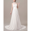 Modern Chic Sheath Halter Sleeveless Sweep Train Chiffon Wedding Dress