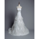 Inexpensive Luxury Strapless Chapel Train Floral Skirt Wedding Dress/ Gowns