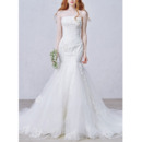 Affordable Luxurious Mermaid Strapless Chapel Train Applique Wedding Dress