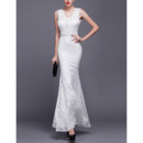 Elegant Sheath V-Neck Sleeveless Floor Length Lace Bridal Wedding Dress