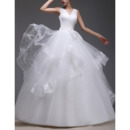 Custom Romantic Ball Gown V-Neck Floor Length Satin Organza Wedding Dress
