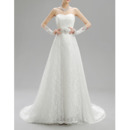 Discount Simple Modern A-Line Sweetheart Sweep Train Lace Wedding Dress