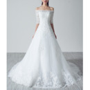 Cheap Classy Off-the-shoulder Organza Wedding Dress with Half Sleeves