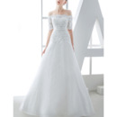 Inexpensive Amazing A-Line Off-the-shoulder Wedding Dress with Short Sleeves