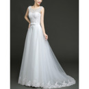 Custom Classic A-Line Floor Length Beaded Bodice Taffeta Organza Wedding Dress