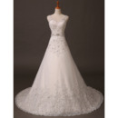 Stylish A-Line V-Neck Long Wedding Dress with Applique and Beads