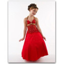 Affordable Beautiful Halter Ankle Length Red Satin Beaded Easter/ Flower Girl Dress