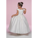 Princess Ball Gown Round Embroidery Ankle Length Full lined First Communion Dress with Cap Sleeves