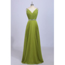 Inexpensive V-Neck Long Chiffon Pleated Bodice Evening Dress