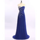 Elegant Sweetheart Sweep Train Long Blue Chiffon Rhinestone Formal Evening Dress