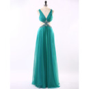 Inexpensive Sexy V-Neck Floor Length Chiffon Prom Evening Dress