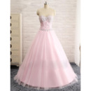 Classic A-Line Sweetheart Floor Length Pink Satin Tulle Evening Dress