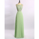 Elegant Floor Length Chiffon Rhinestone Pleated Skirt Formal Evening Dress