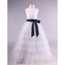 Affordable Stunning Long Tulle Layered Skirt Flower Girl Dress with Sashes