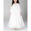 Beautiful Lovely Ankle Length Satin First Communion Dress with Long Sleeves