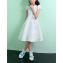 Affordable Knee Length Lace Flower Girl Dress with Short Sleeves