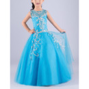 Pretty Ball Gown Sleeveless Floor Length Rhinestone Blue Flower Girl Dress