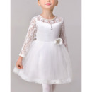 Little Girls Adorable Ball Gown Short Satin Flower Girl Dress with Lace Sleeves