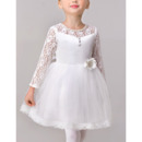 Little Girls Adorable Ball Gown Short Satin Flower Girl Dress with Lace Sleeves