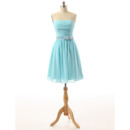 Inexpensive Strapless Knee Length Light Blue Chiffon Homecoming Dress with Belts