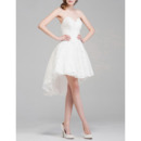 Informal Summer Sweetheart Sleeveless High-Low Lace Short Wedding Dress