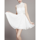 Custom Modern High-Neck Sleeveless Lace Chiffon Short Wedding Dress