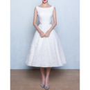 Classic Modern A-Line Bateau Sleeveless Tea Length Lace Wedding Dress