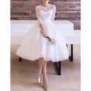 Custom Classic A-Line Knee Length Wedding Dress with 3/4 Long Sleeves