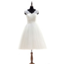 Classic Modern A-Line V-Neck Cap Sleeves Knee Length Wedding Dress