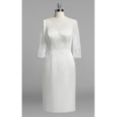 Affordable Chic Column Knee Length Satin Wedding Dress with Lace Sleeves