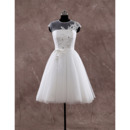 Custom Classic A-Line Cap Sleeves Knee Length Organza Wedding Dress