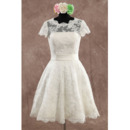 Classic Elegant A-Line Knee Length Lace Wedding Dress with Short Sleeves