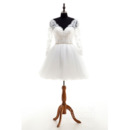 Informal Charming V-Neck Short Organza Wedding Dress with Long Sleeves