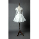 Discount Chic V-Neck Short Organza Wedding Dress with Long Sleeves