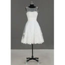 Informal Chic Sleeveless Knee Length Organza Beading Wedding Dress