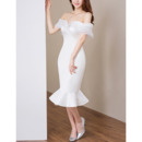 Discount Chic Mermaid Off-the-shoulder Tea Length Satin Wedding Dress