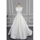 Affordable Modern Ball Gown Sleeveless Chapel Train Satin Wedding Dress