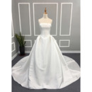 Vintage Ball Gown Strapless Cathedral Train Satin Wedding Dress