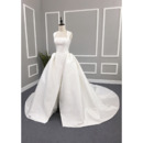 Custom Ball Gown Square Cathedral Train Satin Split Wedding Dress