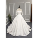 Custom A-Line Chapel Train Wedding Dress with 3/4 Long Sleeves