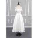 Affordable Chic Off-the-shoulder Tea Length Satin Reception Wedding Dress