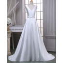 Custom Elegant A-Line V-Neck Sleeveless Court Train Satin Wedding Dress