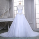 Elegant A-Line V-Neck Sleeveless Chapel Train Satin Wedding Dress
