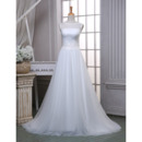 Classic A-Line Bateau Sleeveless Sweep Train Organza Wedding Dress