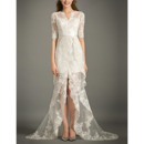 Informal Timeless High-Low Tulle Bridal Wedding Dress with Half Sleeves