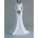 Elegant Trumpet Sweep Train Lace Wedding Dress with Long Lace Sleeves