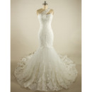 Affordable Gorgeous Mermaid One Shoulder Chapel Train Lace Wedding Dress