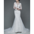 Vestido De Noiva Sexy Mermaid Court Train Lace Wedding Dress with Long Sleeves