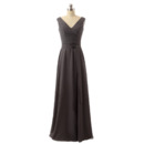 Inexpensive Modest V-Neck Full Length Chiffon Bridesmaid Dress