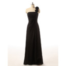 Designer One Shoulder Long Chiffon Black Bridesmaid Dress